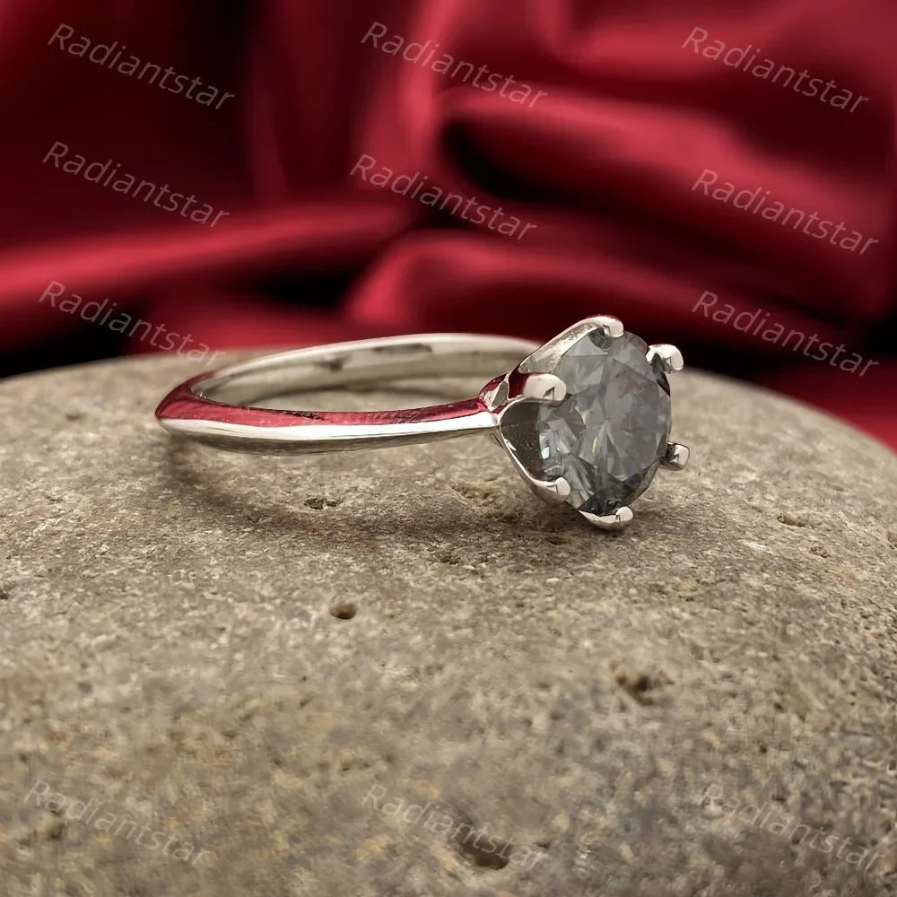 NEW Certified 2 ct. t.w. Grey Moissanite Solitaire 6 Prong Ring